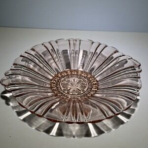Anchor Hocking Pink Depression Glass Old Cafe Starburst Tab Handle Candy Dish